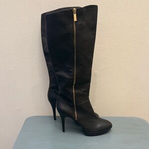 Vince Camuto Dark Brown leather Heeled Boots with Gold Zipper
